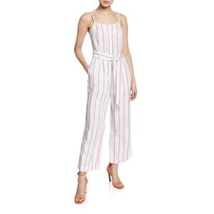 Rails Harper Jumpsuit Size XS White Red Reef Stripe Belted Tie-Waist Lyocell‎